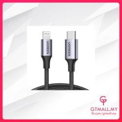 UGREEN USB-C TO LIGHTNING M/M CABLE ALUMINUM SHELL BRAIDED 60W 1M (BLACK)