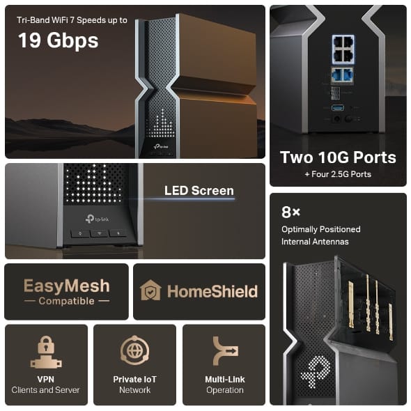 TP-Link Archer BE800 BE19000 Tri-Band Wi-Fi 7 Router - Image 6